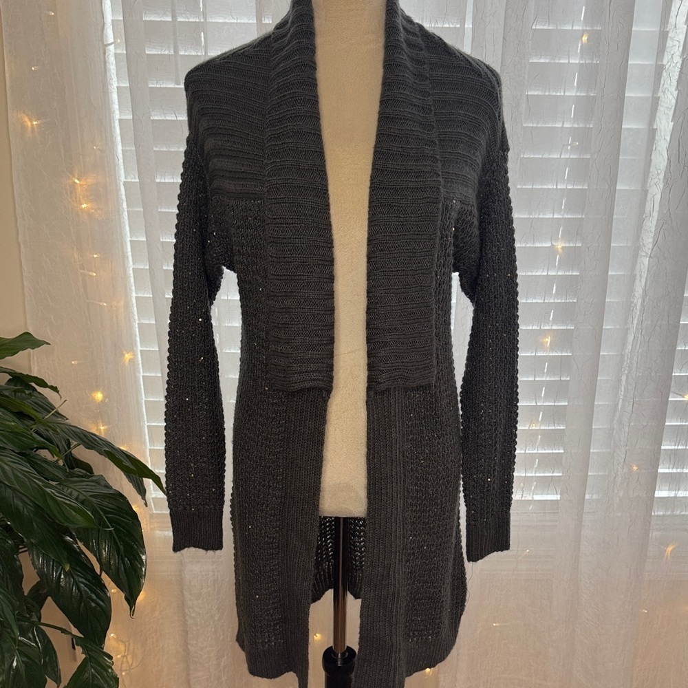 Candie's Charcoal Open Front Cardigan with Sequins